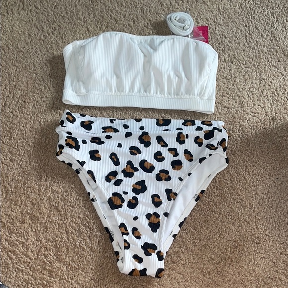 Xhilaration Other - White and Leopard Print Kids Bikini Set NWT top small xhileration high waisted